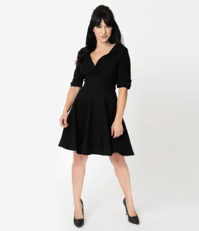 Unique Vintage 1950s Black Delores Fit & Flare Dress