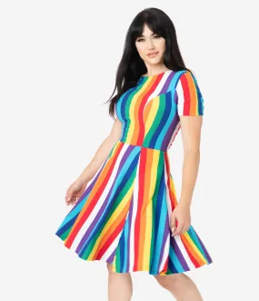 Unique Vintage Rainbow Stripe Margot Fit & Flare Dress