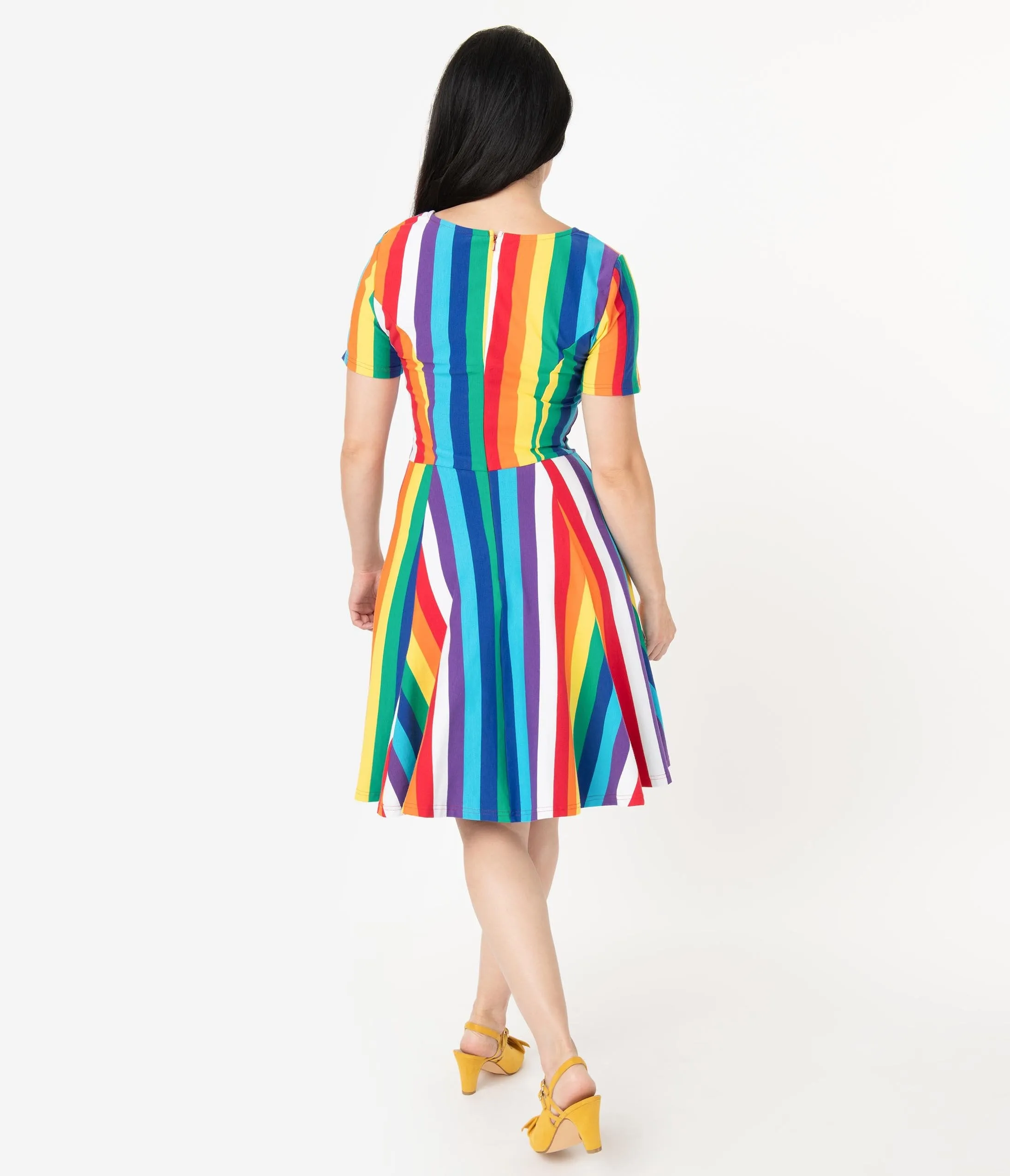 Unique Vintage Rainbow Stripe Margot Fit & Flare Dress